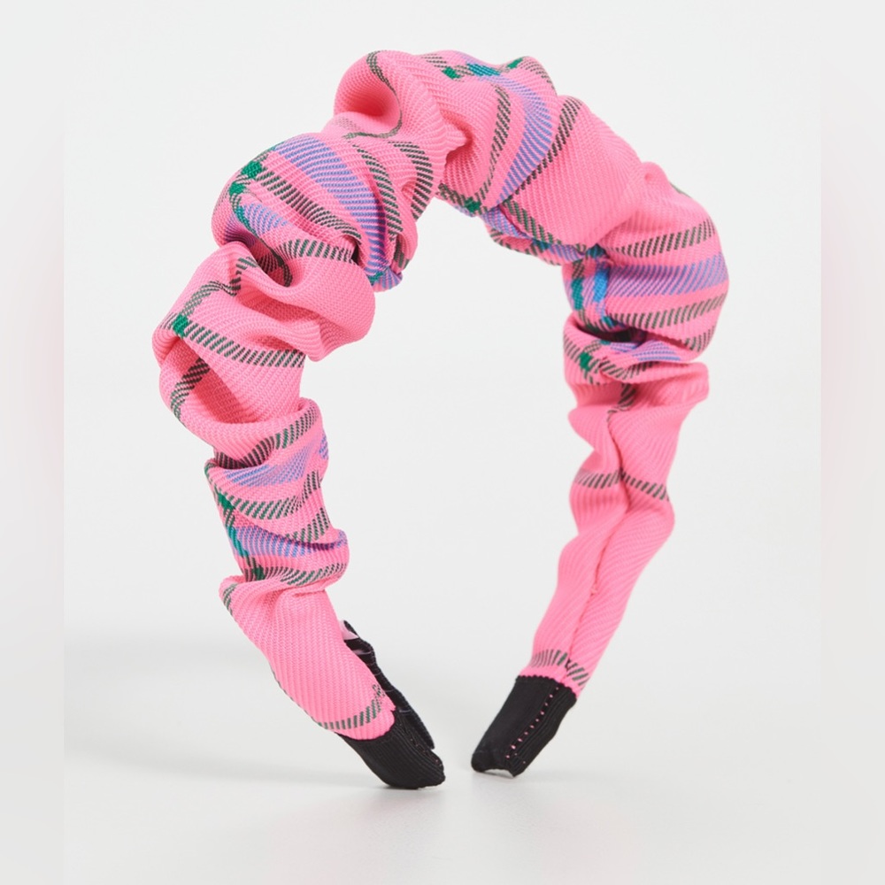 Tanya Taylor Pink Plaid Ruched Headband